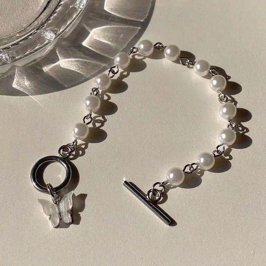 Dark Gray Pearl Butterfly Bracelet