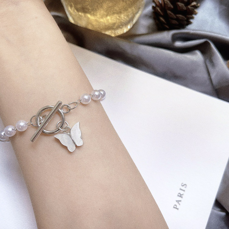 Light Gray Pearl Butterfly Bracelet