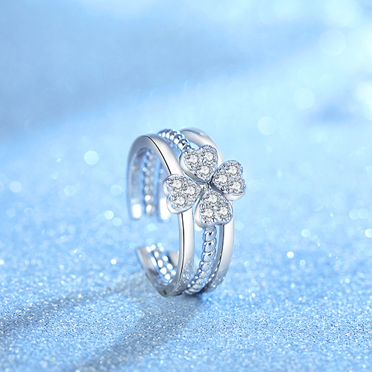 Light Blue Clover Ring Set (adjustable size)