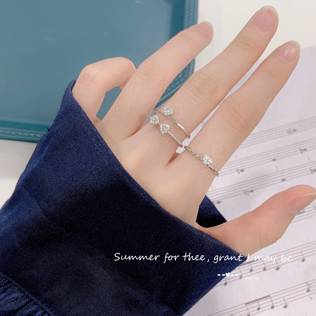 Dark Gray Clover Ring Set (adjustable size)