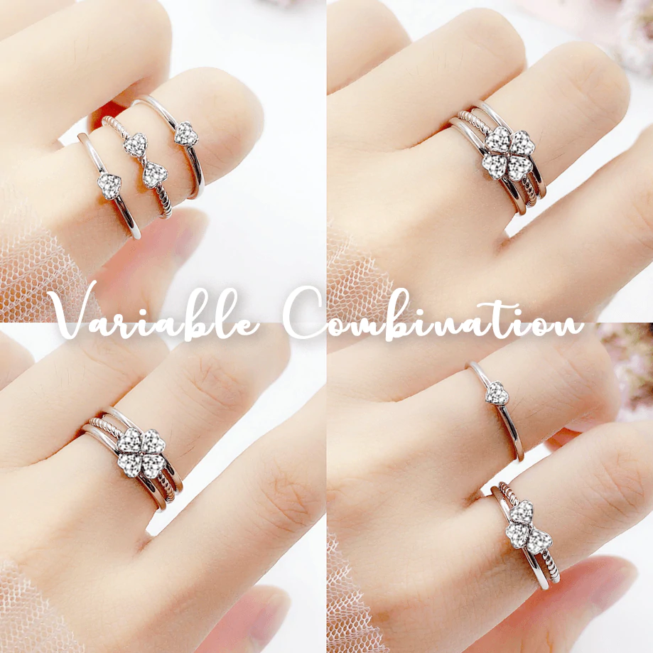 Light Gray Clover Ring Set (adjustable size)