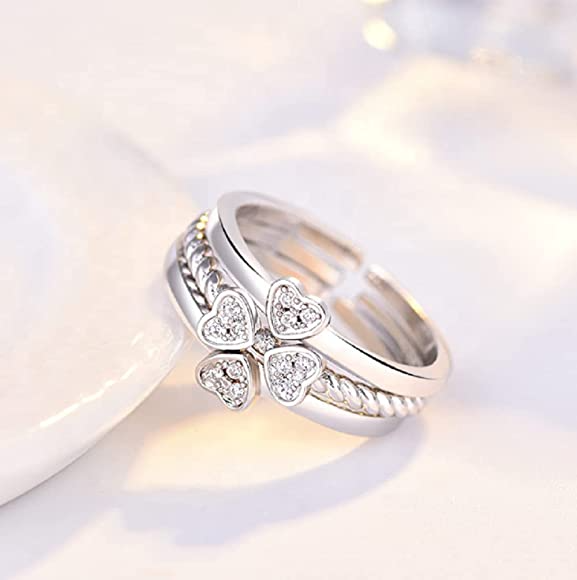 Misty Rose Clover Ring Set (adjustable size)
