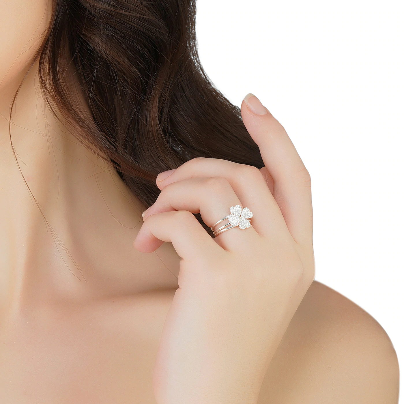 Tan Clover Ring Set (adjustable size)