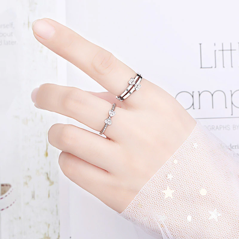 Misty Rose Clover Ring Set (adjustable size)